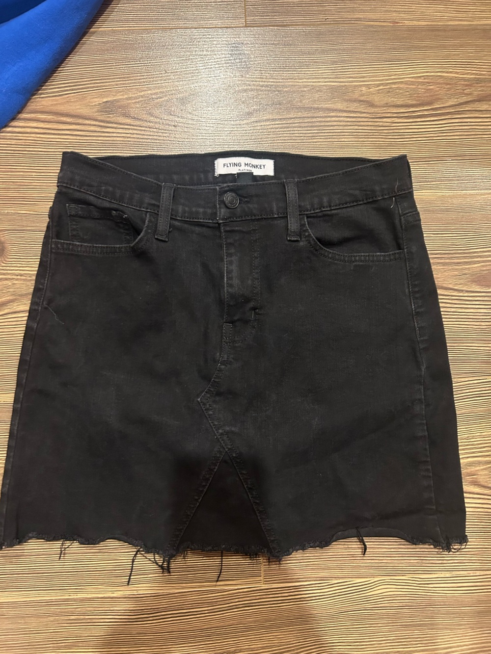 Flying Monkey Black Frayed Hem Denim Mini Skirt